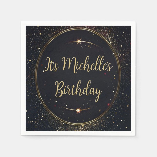 Servilleta De Papel Cumpleaños del oro negro y falso (Anverso)