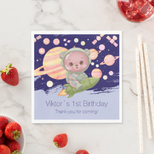 Servilleta De Papel Cumpleaños del Oso de Peluche Astronauta Espacial