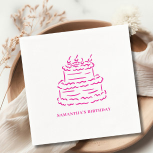 Servilleta De Papel Cumpleaños del Pastel de Doodle con Mano Rosa