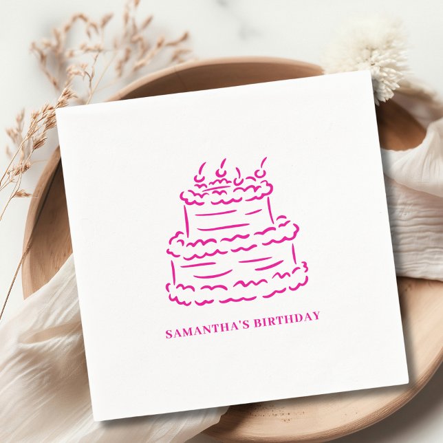 Servilleta De Papel Cumpleaños del Pastel de Doodle con Mano Rosa (Subido por el creador)