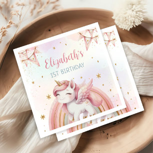 Servilleta De Papel Cumpleaños del Pastel de Oro Rosa de Unicornio
