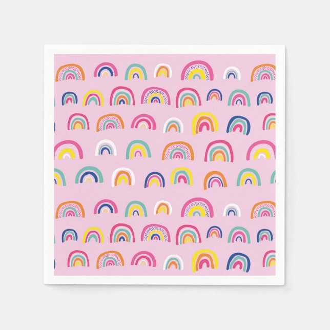 Servilleta De Papel Cumpleaños del Patrón Arcoiris Rosa (Anverso)