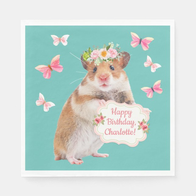 Servilleta De Papel Cumpleaños del Pequeño Ratón/Hamster personalizado (Anverso)