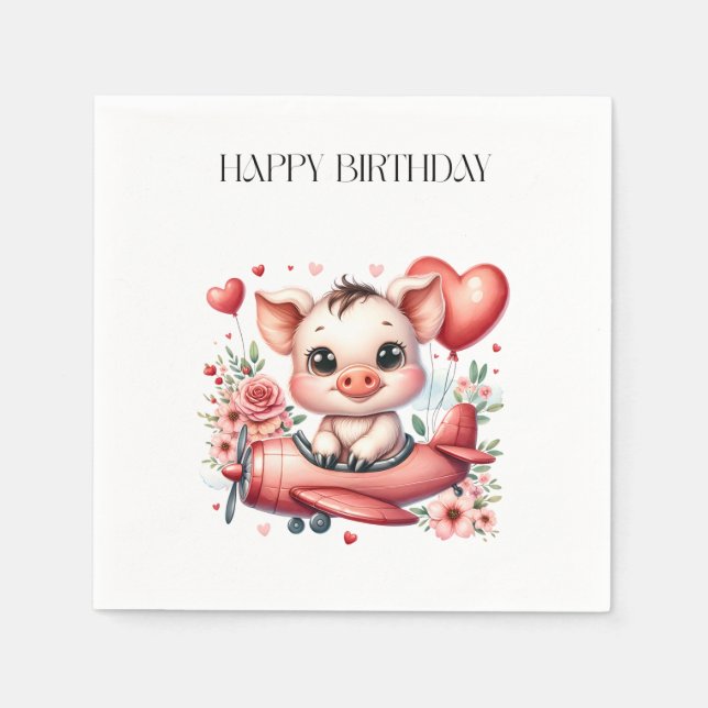 Servilleta De Papel Cumpleaños del piloto cerdo (Anverso)