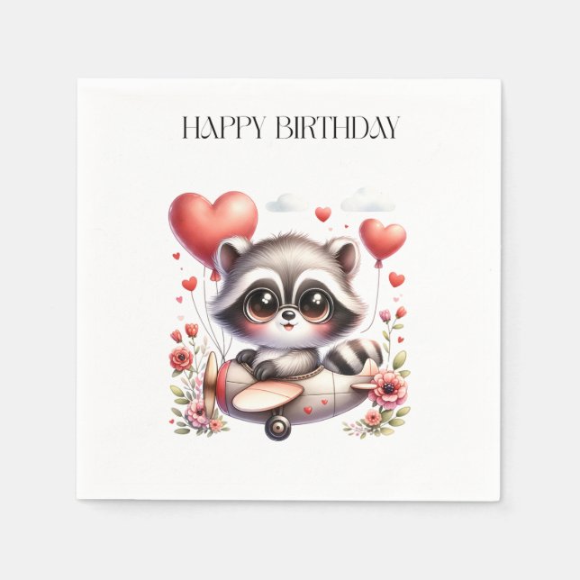 Servilleta De Papel Cumpleaños del piloto mapache (Anverso)