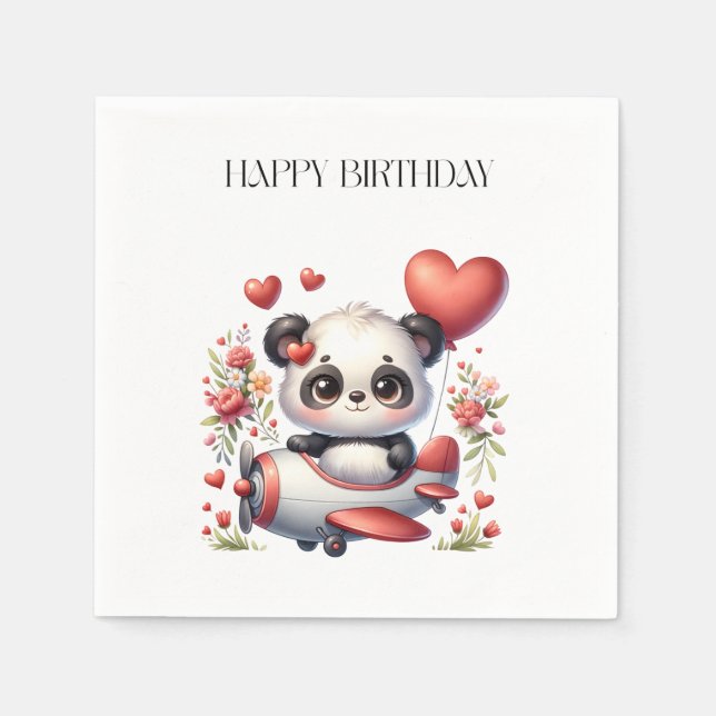 Servilleta De Papel Cumpleaños del piloto panda (Anverso)