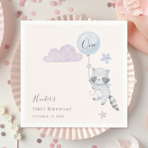 Servilleta De Papel Cumpleaños del Primer Cumpleaños del Mapache Lindo