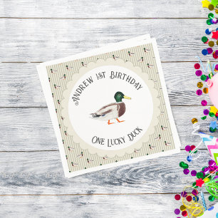 Servilleta De Papel Cumpleaños del primer pato Mallard afortunado