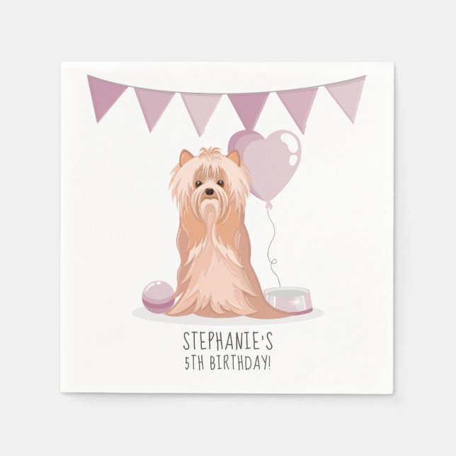 Servilleta De Papel Cumpleaños del Terrier de Cute Yorkshire (Anverso)