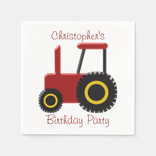 Servilleta De Papel Cumpleaños del Tractor Rojo (Anverso)