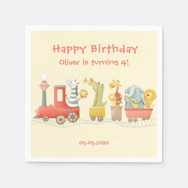Servilleta De Papel Cumpleaños del tren de animales musicales (Anverso)