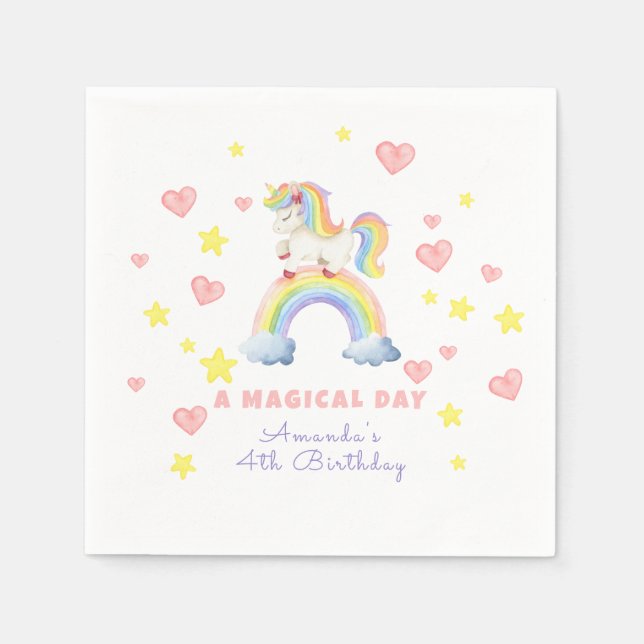 Servilleta De Papel Cumpleaños Día Mágico Arcoíris Unicornio (Anverso)