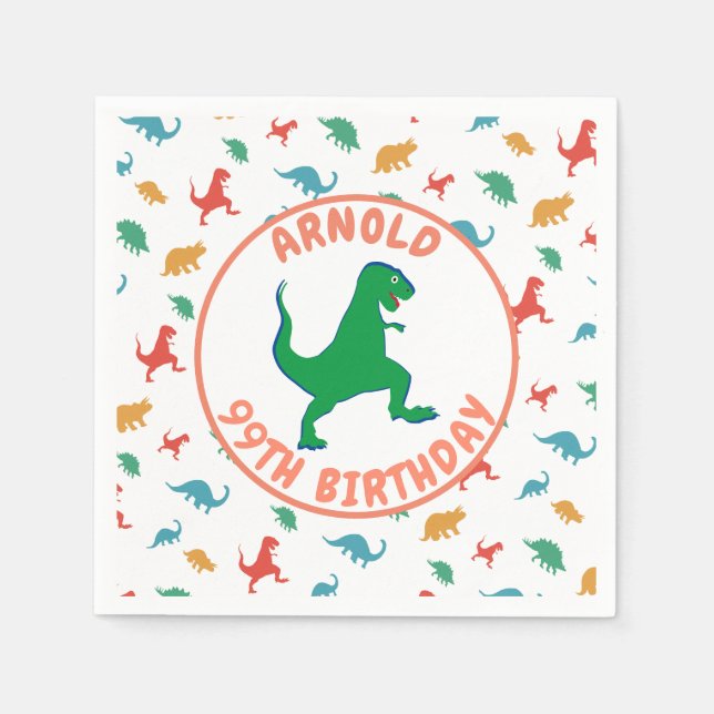 Servilleta De Papel Cumpleaños Dinosaurio T Rex Kids Jurásico Prehistó (Anverso)