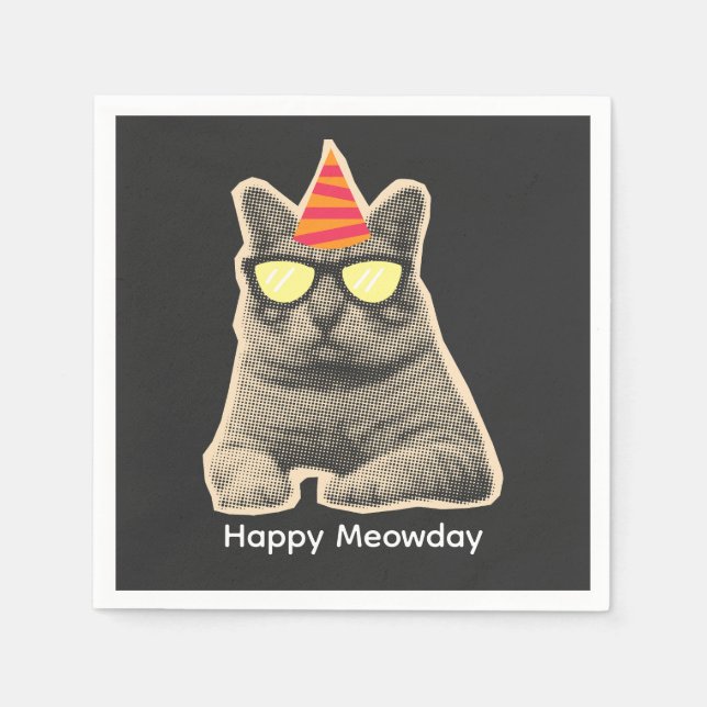 Servilleta De Papel Cumpleaños divertido de gato (Anverso)