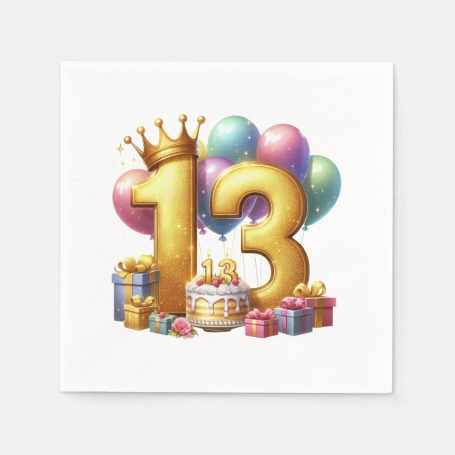 Servilleta De Papel Cumpleaños dorado 13 (Anverso)