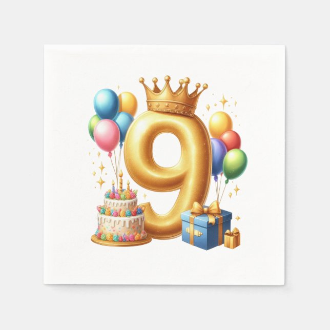 Servilleta De Papel Cumpleaños dorado número 9 (Anverso)