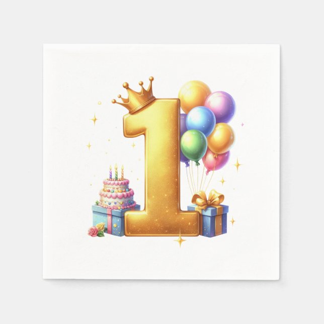 Servilleta De Papel Cumpleaños dorado primero (Anverso)