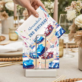 Servilleta De Papel Cumpleaños Dos Autos de Carreras Azules Rápidos
