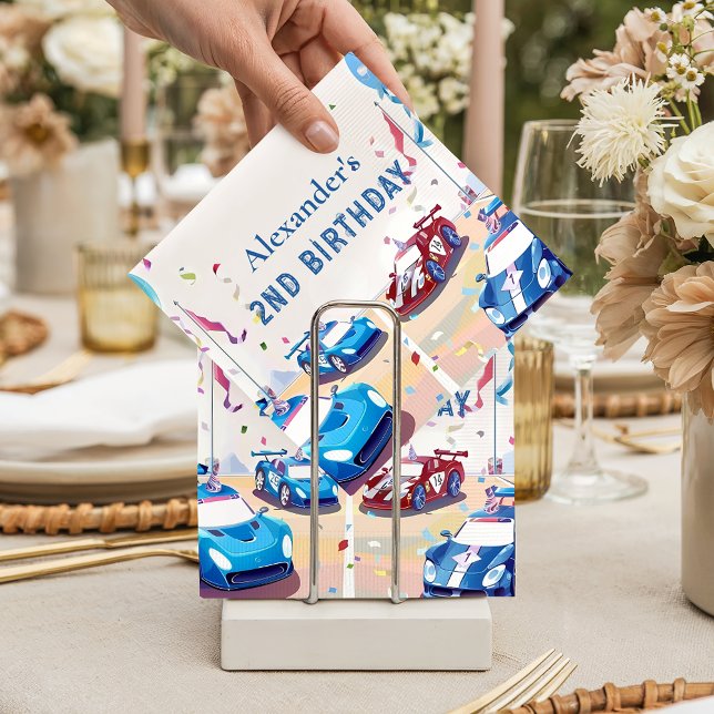 Servilleta De Papel Cumpleaños Dos Autos de Carreras Azules Rápidos (Subido por el creador)