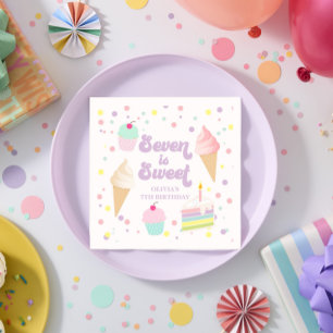 Servilleta De Papel Cumpleaños Dulce 7 Helado y Tarta Siete es Dulce
