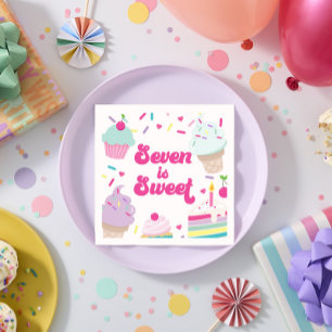 Servilleta De Papel Cumpleaños Dulce 7 Helado y Tarta Siete es Dulce