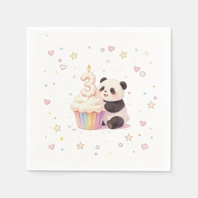 Servilleta De Papel Cumpleaños dulce pastel panda bebé 3 (Anverso)