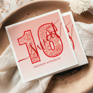 Servilleta De Papel Cumpleaños Dulces 16 con Letra Brillante Roja