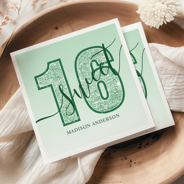 Servilleta De Papel Cumpleaños Dulces 16 con Letra Brillante Verde (Subido por el creador)