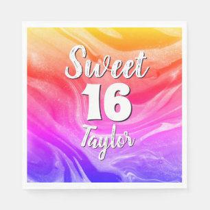 Servilleta De Papel Cumpleaños Dulces 16 Mármol Personalizado de Color