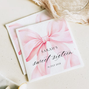 Servilleta De Papel Cumpleaños Dulces Dieciséis con Lazo Rosa
