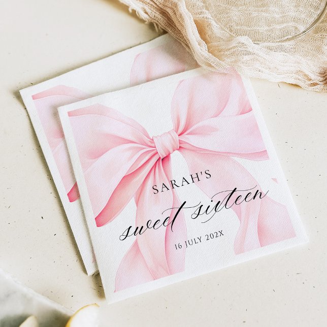 Servilleta De Papel Cumpleaños Dulces Dieciséis con Lazo Rosa (Subido por el creador)