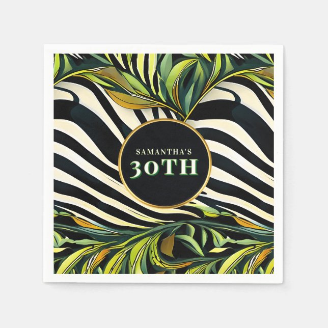 Servilleta De Papel Cumpleaños Edad Estampado Animal Cebra Glam Jungla (Anverso)