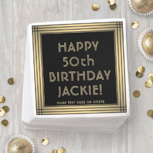 Servilleta De Papel Cumpleaños elegante clásico negro y dorado