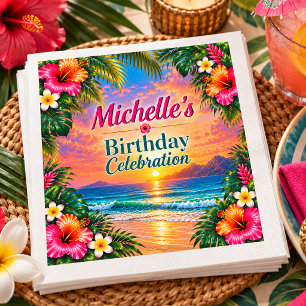 Servilleta De Papel Cumpleaños en la playa de la isla tropical al atar