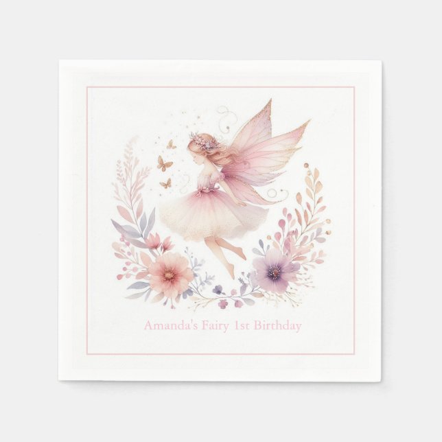 Servilleta De Papel Cumpleaños encantado de hada 1er (Anverso)