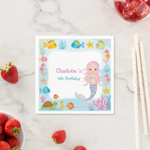 Servilleta De Papel Cumpleaños estrella tortuga pez sirena Arcoiris li