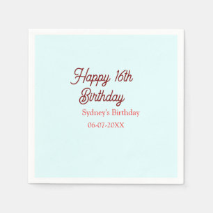 Servilleta De Papel Cumpleaños feliz 16 pastel azul rojo nombre fecha