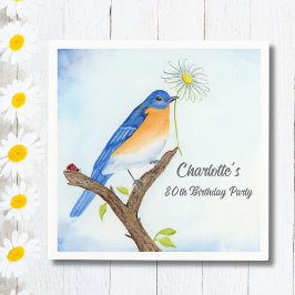 Servilleta De Papel Cumpleaños Feliz Abril con Pájaro Azul para Todas