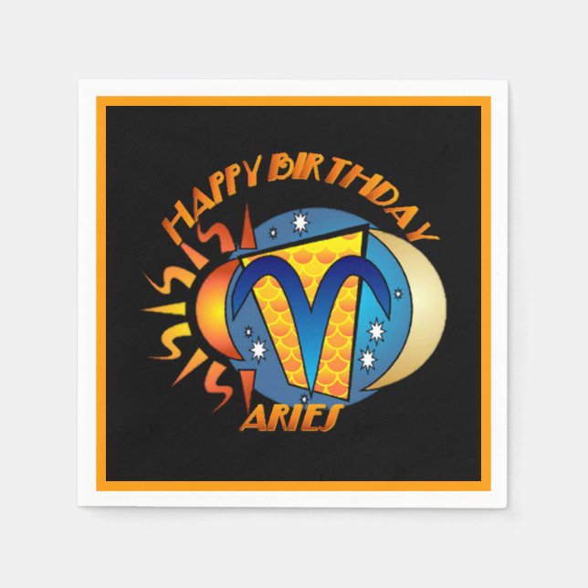 Servilleta De Papel Cumpleaños feliz Aries Zodiac Napkins Napkins Rótu (Anverso)