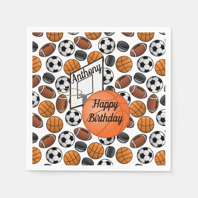 Servilleta De Papel Cumpleaños Feliz Baloncesto Personalizado (Anverso)