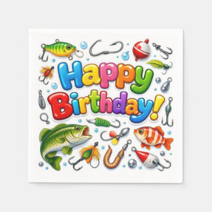 Servilleta De Papel Cumpleaños Feliz Cebos y Anzuelos de Pescar