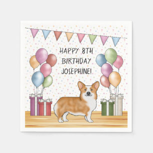 Servilleta De Papel Cumpleaños Feliz Colorido Corgi Galés Rojo de Pemb