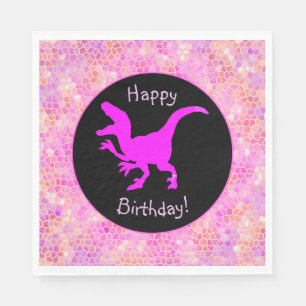 Servilleta De Papel ¡Cumpleaños Feliz con Cuero de Dinosaurio Rosa!