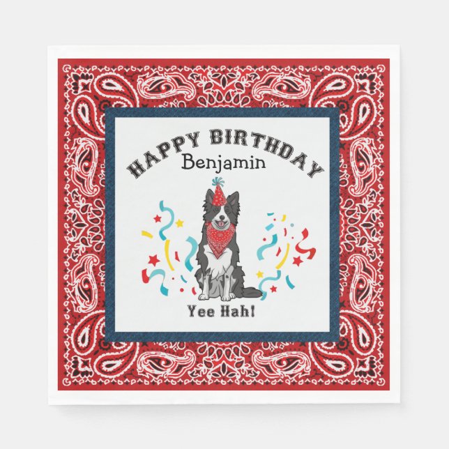 Servilleta De Papel Cumpleaños feliz con lienzo fronterizo en Bandana  (Anverso)