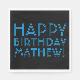 Servilleta De Papel Cumpleaños feliz (CUALQUIER NOMBRE) | Azul y negro