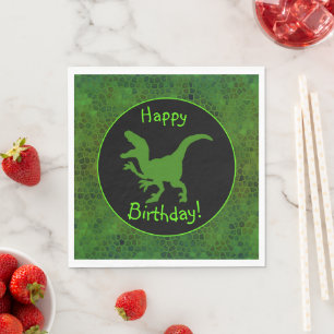 Servilleta De Papel ¡Cumpleaños feliz de cuero de dinosaurio verde!