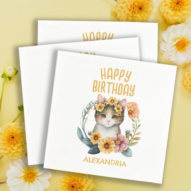 Servilleta De Papel Cumpleaños Feliz de Niña Pequeña Gatito Gato Adora (Subido por el creador)