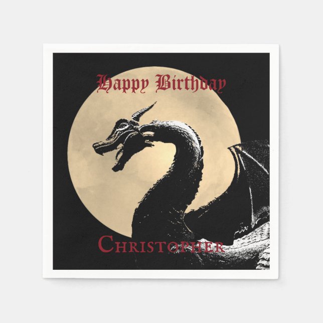 Servilleta De Papel Cumpleaños Feliz Dragón Mítico Personalizado (Anverso)