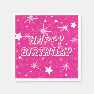 Servilleta De Papel Cumpleaños Feliz Estrellas de Brillo Rosa Caliente