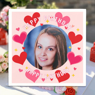 Servilleta De Papel Cumpleaños Feliz Foto Personalizada Corazones